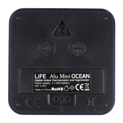 Ψηφιακό θερμόμετρο και υγρόμετρο LIFE ALU MINI OCEAN εσωτερικού χώρου με πλαίσιο αλουμινίου