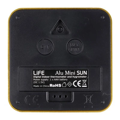 Ψηφιακό θερμόμετρο και υγρόμετρο LIFE ALU MINI SUN εσωτερικού χώρου με πλαίσιο αλουμινίου