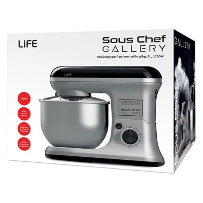 Κουζινομηχανή LIFE Sous Chef GALLERY 1200W με inox κάδο μίξης 5L σε μαύρο-γκρι χρώμα
