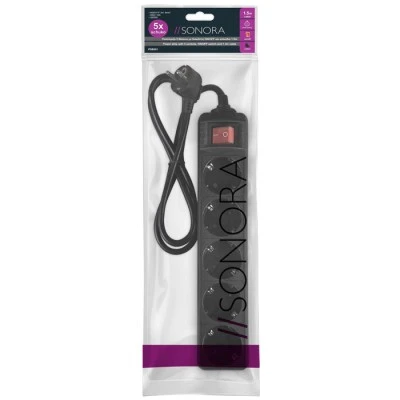 Πολύπριζο 5 θέσεων SONORA PSB501 3500W 16A με διακόπτη ON/OFF και καλώδιο 1.5m σε μαύρο χρώμα