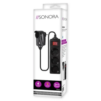 Πολύπριζο SONORA S1PSB301 3+1 θέσεων μαύρο με προστασία υπέρτασης διακόπτη ON/OFF & καλώδιο 1.5m