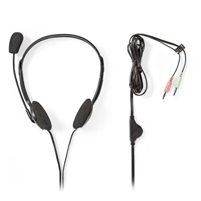 Στερεοφωνικό on-ear headset σε μαύρο χρώμα με σύνδεση 2x3.5mm και ενσωματωμένο μικρόφωνο