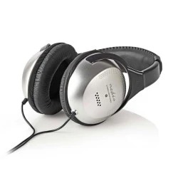Ακουστικά NEDIS HPWD1201BK HiFi με 6 μέτρα καλώδιο και έλεγχο έντασης σε ασημί/μαύρο χρώμα