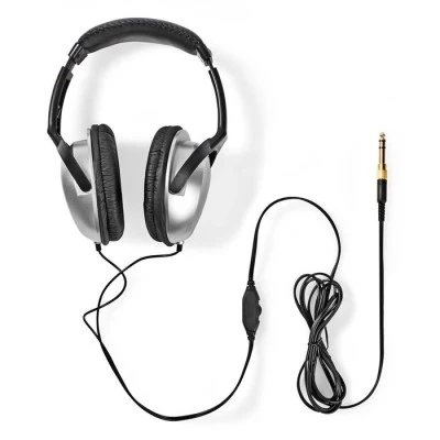 Ακουστικά NEDIS HPWD1201BK HiFi με 6 μέτρα καλώδιο και έλεγχο έντασης σε ασημί/μαύρο χρώμα