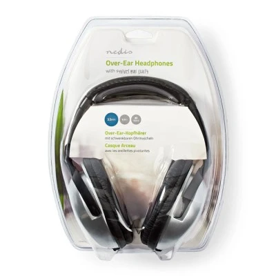 Ακουστικά NEDIS HPWD1201BK HiFi με 6 μέτρα καλώδιο και έλεγχο έντασης σε ασημί/μαύρο χρώμα