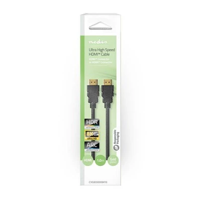 Καλώδιο NEDIS CVGB35000BK10 Ultra High Speed HDMI αρσ. - HDMI αρσ. 1,0m με επίχρυσες επαφές Καλώδιο NEDIS CVGB35000BK10 Ultra High Speed HDMI αρσ. - HDMI αρσ. 1,0m με επίχρυσες επαφές