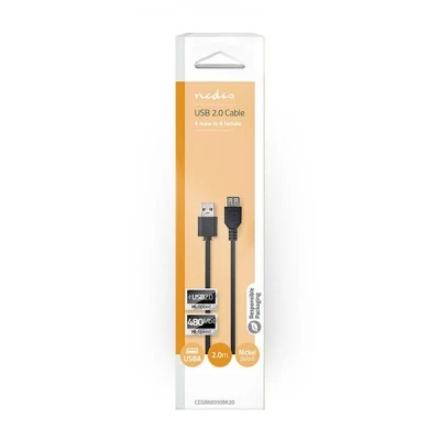 Καλώδιο - προέκταση NEDIS CCGB60010BK20 USB 2.0 A αρσενικό σε Α θηλυκό μήκους 2.0m Καλώδιο - προέκταση NEDIS CCGB60010BK20 USB 2.0 A αρσενικό σε Α θηλυκό μήκους 2.0m