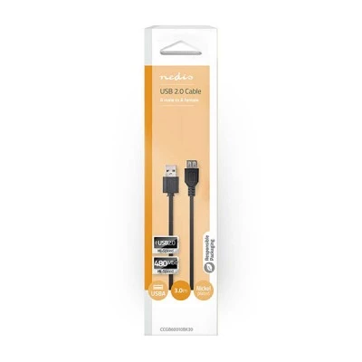 Καλώδιο - προέκταση NEDIS CCGB60010BK30 USB 2.0 A αρσενικό σε Α θηλυκό μήκους 3.00m