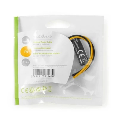 Καλώδιο προέκτασης τροφοδοσίας NEDIS CCGP74310VA015 ATX-12V 4pin αρσ. σε ATX-12V 4pin θηλ. 0.15m