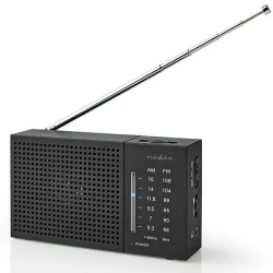 Μini φορητό ραδιόφωνο FM / AM NEDIS RDFM1200BK σε μαύρο χρώμα με υποδοχή ακουστικών jack 3,5mm
