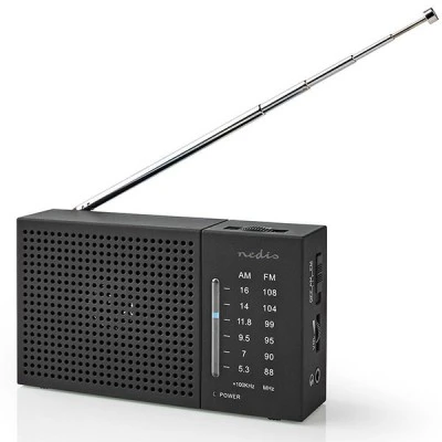 Μini φορητό ραδιόφωνο FM / AM NEDIS RDFM1200BK σε μαύρο χρώμα με υποδοχή ακουστικών jack 3,5mm Μini φορητό ραδιόφωνο FM / AM NEDIS RDFM1200BK σε μαύρο χρώμα με υποδοχή ακουστικών jack 3,5mm
