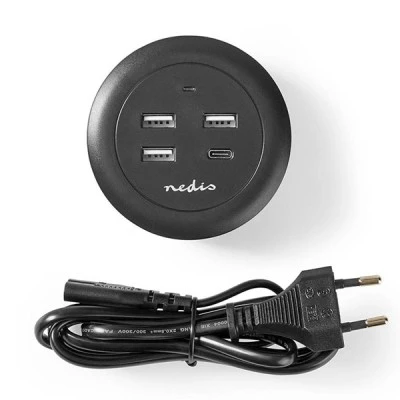 Universal επιτραπέζιος φορτιστής NEDIS FSCSPD100BK με 4 εξόδους (1x USB-C & 3x USB-A) 3.0A