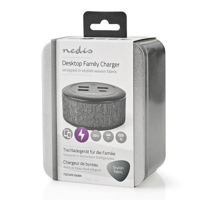 Universal επιτραπέζιος φορτιστής NEDIS FSCSPD100BK με 4 εξόδους (1x USB-C & 3x USB-A) 3.0A