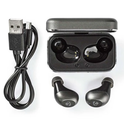 Bluetooth ακουστικά handsfree NEDIS HPBT5056GY με θήκη φόρτισης σε γκρι χρώμα