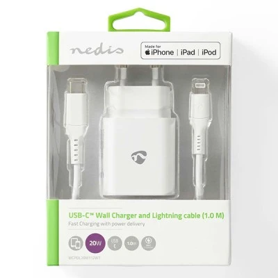 Universal φορτιστής USB NEDIS WCPDL20W112WT 3.0Α/2.22Α/1.67Α με αποσπώμενο καλώδιο Lightning 8-Pin