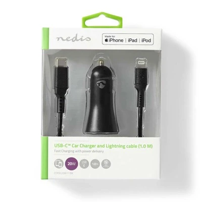 Universal φορτιστής αυτοκινήτου NEDIS CCPDL20W111BK USB-C 3.0Α/2.22Α/1.67Α με αποσπώμενο καλώδιο