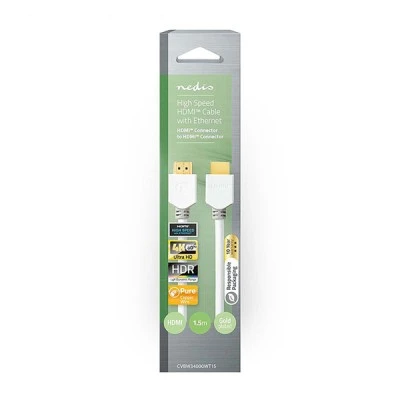Καλώδιο NEDIS CVBW34000WT15 HDMI αρσενικό σε HDMI αρσενικό 1.5m με επίχρυσες επαφές Καλώδιο NEDIS CVBW34000WT15 HDMI αρσενικό σε HDMI αρσενικό 1.5m με επίχρυσες επαφές
