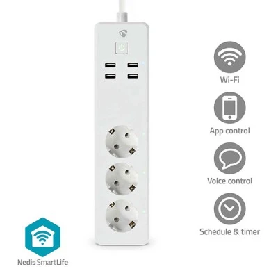 Πολύπριζο WiFi Smart 3 θέσεων και 4 θυρών USB έως 16Α κατάλληλο για συσκευές έως 3680W
