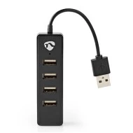 USB 2.0 Hub 4 θυρών σε μαύρο χρώμα με ενσωματωμένο καλώδιο μήκους 12cm
