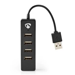 USB 2.0 Hub 4 θυρών σε μαύρο χρώμα με ενσωματωμένο καλώδιο μήκους 12cm