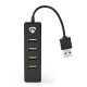USB 2.0 Hub 4 θυρών σε μαύρο χρώμα με ενσωματωμένο καλώδιο μήκους 12cm