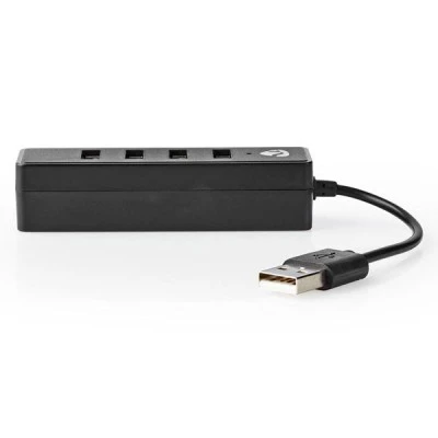 USB 2.0 Hub 4 θυρών σε μαύρο χρώμα με ενσωματωμένο καλώδιο μήκους 12cm