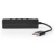 USB 2.0 Hub 4 θυρών σε μαύρο χρώμα με ενσωματωμένο καλώδιο μήκους 12cm