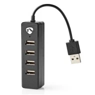 USB 2.0 Hub 4 θυρών σε μαύρο χρώμα με ενσωματωμένο καλώδιο μήκους 12cm