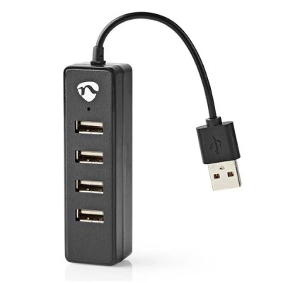 USB 2.0 Hub 4 θυρών σε μαύρο χρώμα με ενσωματωμένο καλώδιο μήκους 12cm