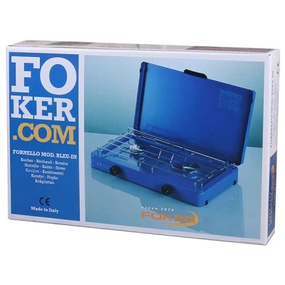 Εστία υγραερίου διπλή με καπάκι FOKER BLEU-IN με ρυθμιστή υγραερίου χαμηλής πίεσης