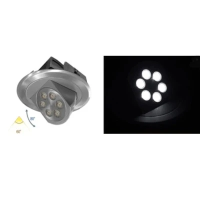 Led σποτ χωνευτό αλουμινίου σατινέ κινητό με 6 led των 3W λευκό ψυχρό φως γωνία δέσμης 60°