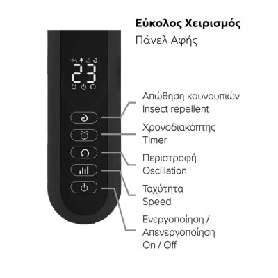 Ανεμιστήρας επιδαπέδιος DC 40W αθόρυβος Φ40 με τηλεχειριστήριο WindMax28DC+ (TSFD-A5) με οθόνη αφής μαύρο χρώμα Ανεμιστήρας επιδαπέδιος DC 40W αθόρυβος Φ40 με τηλεχειριστήριο WindMax28DC+ (TSFD-A5) με οθόνη αφής μαύρο χρώμα