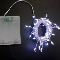 50 micro led λαμπάκια μπαταρίας σε ασημί σύρμα ψυχρό λευκό φως εσωτερικού χώρου IP20