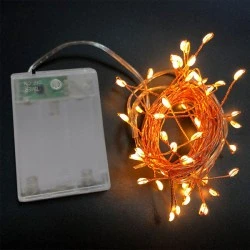 50 micro led μπαταρίας σταθερά με χάλκινο σύρμα 2200k θερμό φως εσωτερικού χώρου IP20