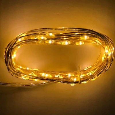 100 micro led λαμπάκια σε ασημί σύρμα με πρόγραμμα θερμό φως εσωτερικής και εξωτερικής χρήσης IP44