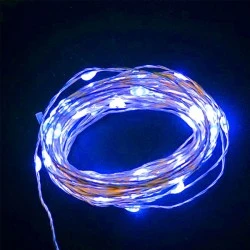 100 micro led λαμπάκια σε ασημί σύρμα με πρόγραμμα μπλε φως εσωτερικής και εξωτερικής χρήσης IP44