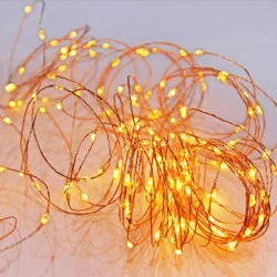 100 micro led λαμπάκια σε χάλκινο σύρμα με πρόγραμμα χρυσό φως εσωτερικής και εξωτερικής χρήσης IP44