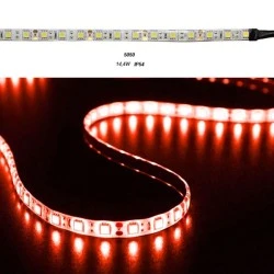 Led ταινία 5m 14.4W/m 24VDC κόκκινο φως IP54 στεγανή αυτοκόλλητη 60LED5050/m