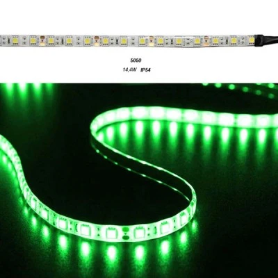 Led ταινία 5m 14.4W/m 24VDC πράσινο φως IP54 στεγανή αυτοκόλλητη κατάλληλη για κρυφό φωτισμό