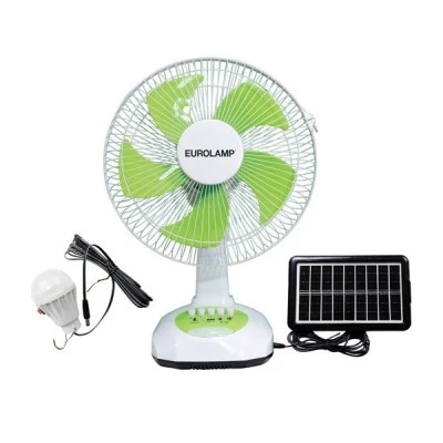 Ανεμιστήρας επιτραπέζιος Φ34.5 10W επιτραπέζιος με φωτοβολταικό πάνελ και λάμπα σε λευκό - πράσινο χρώμα