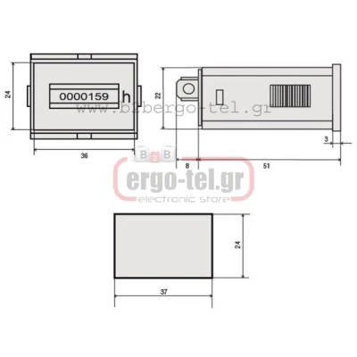 Ωρομετρητής πόρτας πίνακα VEMER HM30-1236 12-36VDC ανάλυση 1/100h 36x24mm
