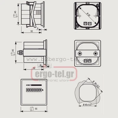 Ωρομετρητής πόρτας πίνακα VEMER HMS-110 110VAC ανάλυση 1/100h 55x55mm Ωρομετρητής πόρτας πίνακα VEMER HMS-110 110VAC ανάλυση 1/100h 55x55mm