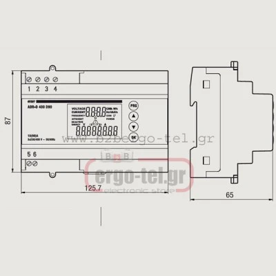 Αναλυτής ενέργειας ράγας ADR-D400 D90 VEMER τριφασικού δικτύου με οθόνη LCD 7DIN