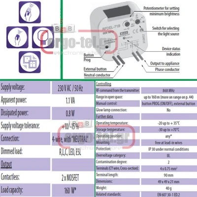 Ασύρματος δέκτης ELKO RFDEL-71B χωνευτός ντιμαριζόμενος για όλες τις λάμπες με 1εξοδο εμβέλεια 160m Ασύρματος δέκτης ELKO RFDEL-71B χωνευτός ντιμαριζόμενος για όλες τις λάμπες με 1εξοδο εμβέλεια 160m