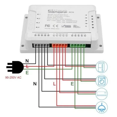 Διακόπτης WiFi SONOFF 4 κανάλια 10A για απομακρυσμένη διαχείριση μέσω εφαρμογής Διακόπτης WiFi SONOFF 4 κανάλια 10A για απομακρυσμένη διαχείριση μέσω εφαρμογής