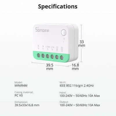 Συσκευή λειτουργίας WiFi Mini R4M Sonoff 100-240V AC συμβατό με Google Home & Amazon Alexa 33x40x16.8 mm