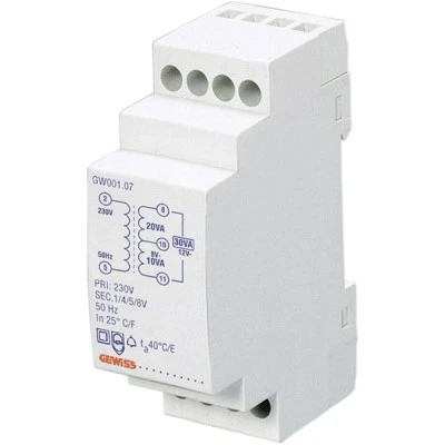 Μετασχηματιστής ράγας 10VA 4+8=12V (2 στοιχείων) GEWISS Ιταλίας Μετασχηματιστής ράγας 10VA 4+8=12V (2 στοιχείων) GEWISS Ιταλίας