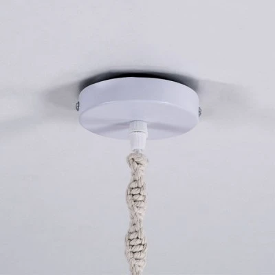 GloboStar® CONGO 36206 Boho Κρεμαστό Φωτιστικό Μακραμέ Μονόφωτο 1 x E27 IP20 Μπεζ Ύφασμα - Μ30 x Π30 x Υ50cm