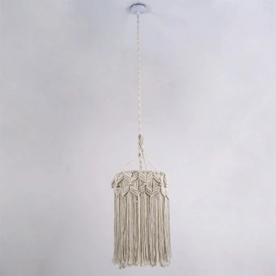 GloboStar® CONGO 36206 Boho Κρεμαστό Φωτιστικό Μακραμέ Μονόφωτο 1 x E27 IP20 Μπεζ Ύφασμα - Μ30 x Π30 x Υ50cm