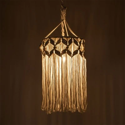 GloboStar® CONGO 36206 Boho Κρεμαστό Φωτιστικό Μακραμέ Μονόφωτο 1 x E27 IP20 Μπεζ Ύφασμα - Μ30 x Π30 x Υ50cm